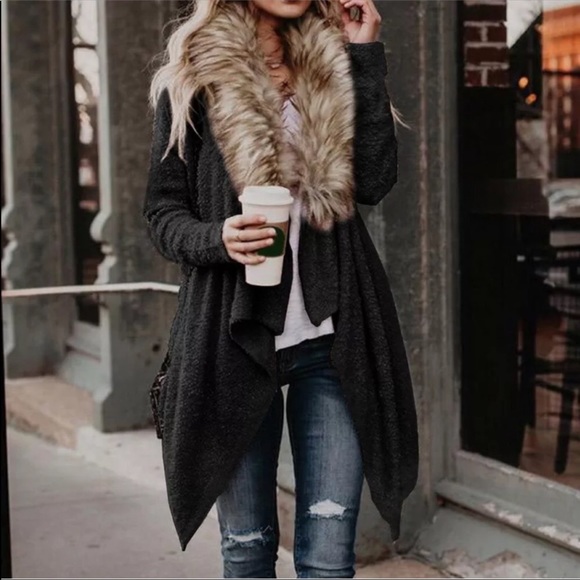 Sherpa Faux Fur Fuzzy Waterfall Cardigan Sweater - Picture 5 of 8